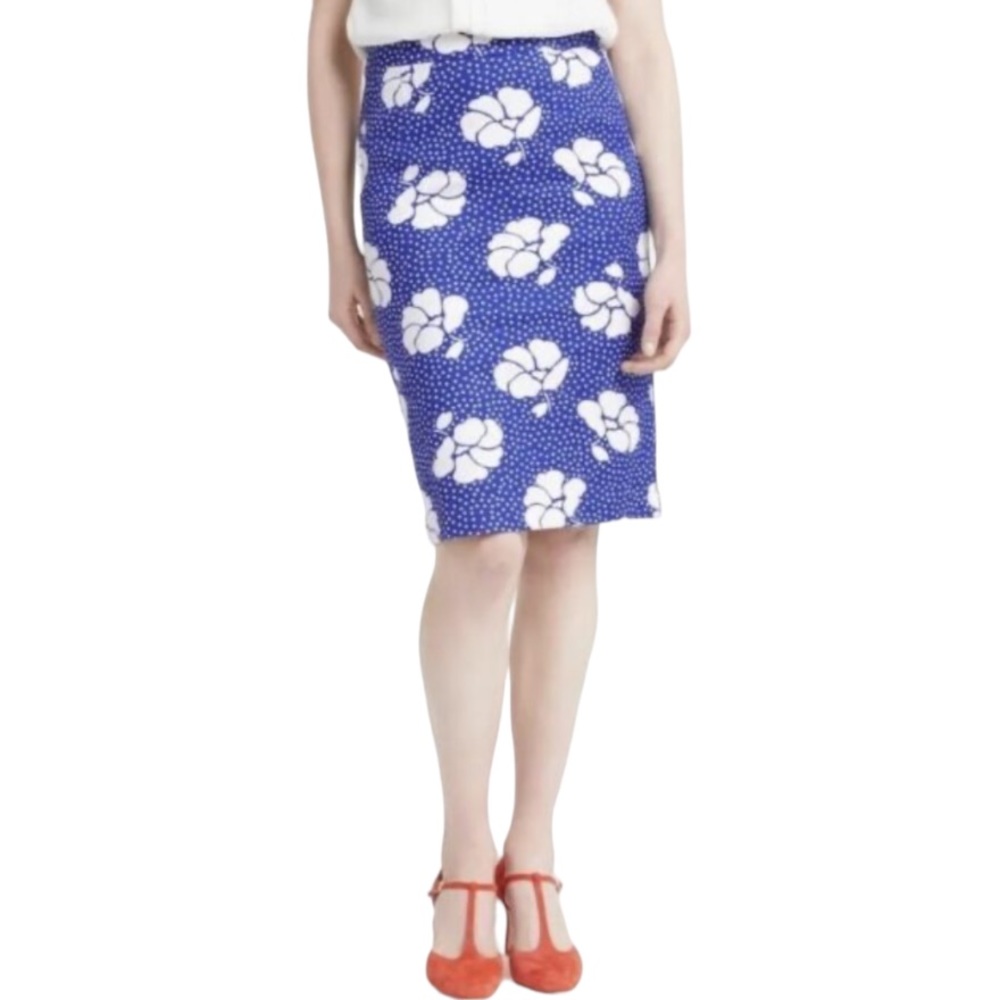 Boden Martha Dot Print Blue White Flowers Pencil Skirt Size W-378 Sz 16